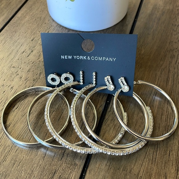 New York & Company Set of 6 Earrings, Silver and Rhinestones, NWT - Picture 2 of 7